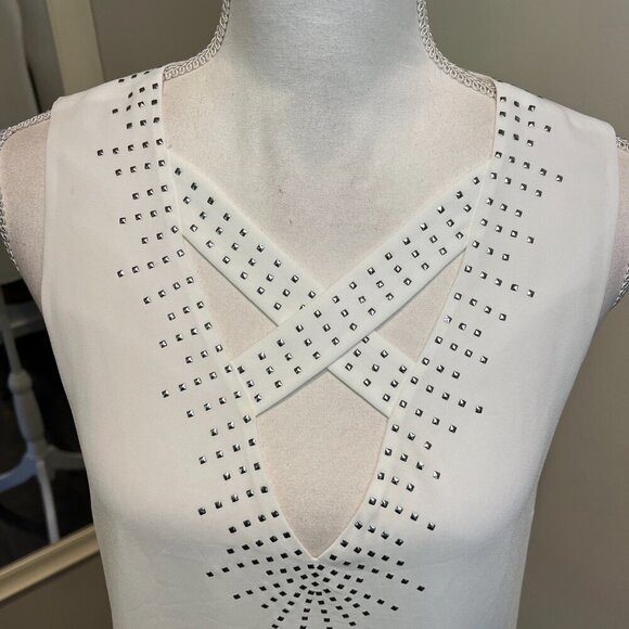 BCBGMaxAzria White Joline Studded Criss Cross Neck Blouse, Size XS - Picture 4 of 16